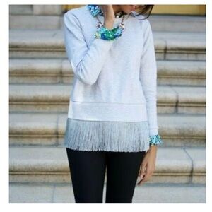J.Crew Fringe Hem Gray Sweatshirt SZ XXS Rear Zip Boho Preppy Casual